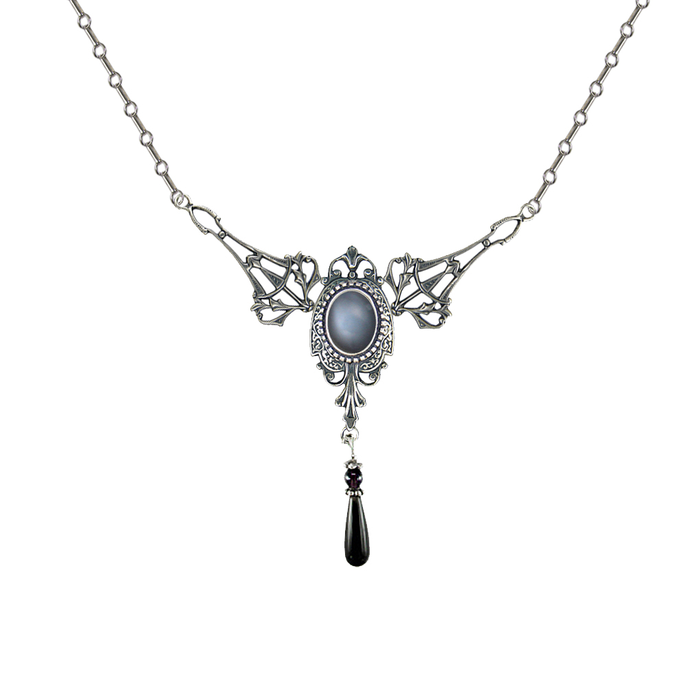 Sterling Silver Victorian Necklace With Grey Moonstone